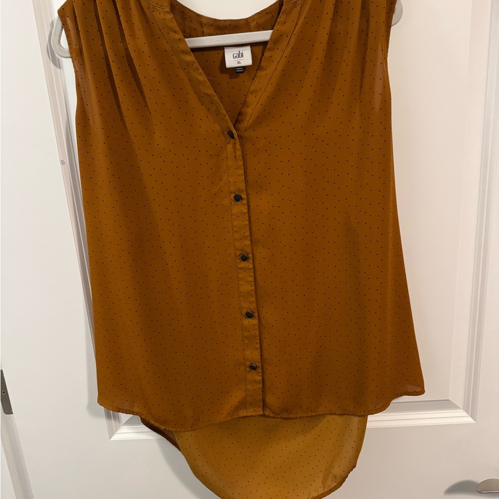 CAbi Mustard Polka Dot Blouse